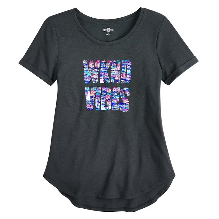Girls 7-16 & Plus Size So&reg; Flip Sequin Rolled Cuff Tee, Size: 14 1/2, Black
