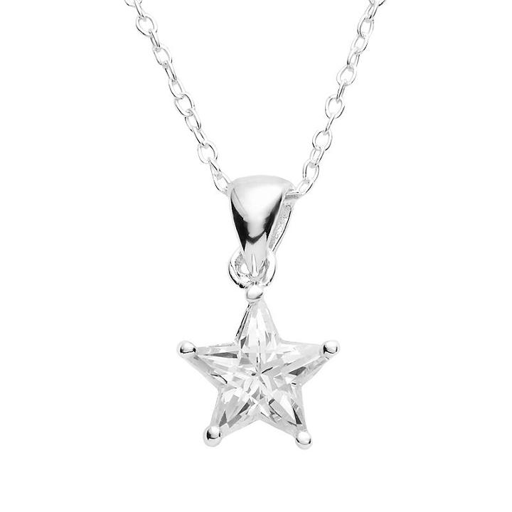 Sterling Silver Cubic Zirconia Star Pendant, Women's, Size: 18, White