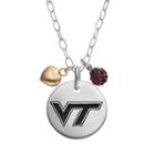 Fiora Crystal Sterling Silver Virginia Tech Hokies Team Logo & Heart Pendant Necklace, Women's, Size: 16, Multicolor