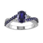 Lab-created Blue Sapphire And 1/10 Carat T.w. Diamond 10k White Gold Crisscross Ring, Women's, Size: 6