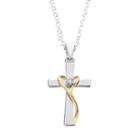Silver Plated Two Tone Cubic Zirconia Cross Pendant, Women's, White