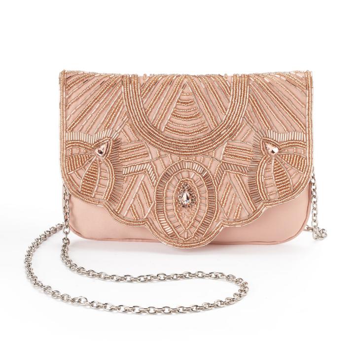 Lenore By La Regale Art Deco Beaded Flap Envelope Clutch, Women's, Beige Oth