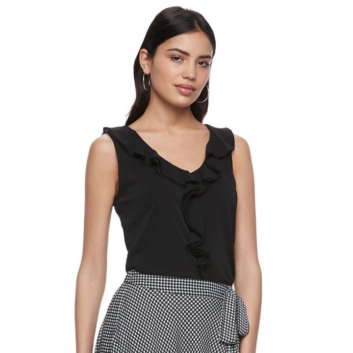 Women's Elle&trade; Sleeveless Ruffle Top, Size: Xxl, Black