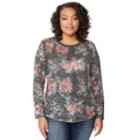 Juniors' Plus Size Wallflower Hacci Tee, Teens, Size: 1xl, Black Floral
