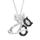 Sterling Silver 1/10-ct. T.w. White And Black Diamond Cat Pendant, Women's, Size: 18, Multicolor