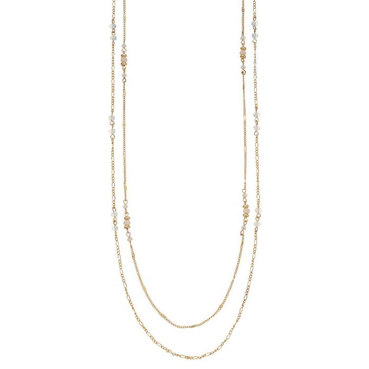 Lc Lauren Conrad Long Beaded Double Strand Station Necklace, Women's, White