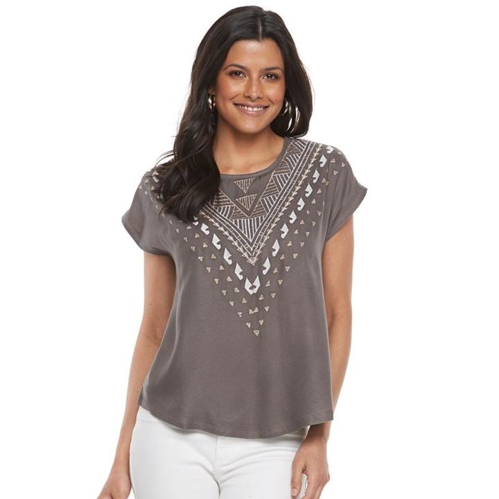 Petite Apt. 9&reg; Embellished Bar Back Tee, Women's, Size: Xl Petite, Grey