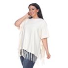 Plus Size White Mark Button Fringe Poncho, Women's