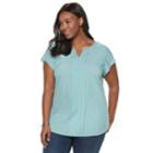 Plus Size Croft & Barrow&reg; Print Pleated Top, Women's, Size: 4xl, Med Blue