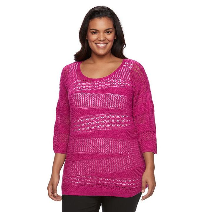 Plus Size Dana Buchman Open-work Dolman Sweater, Women's, Size: 1xl, Pink