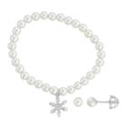 Lulabelle Kids' Shell Pearl Snowflake Charm Stretch Bracelet & Stud Earring Set, Women's, White