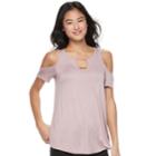 Juniors' Pink Republic Cold Shoulder Short Sleeve Top, Teens, Size: Small