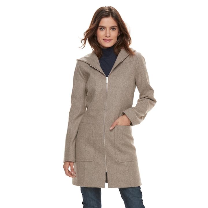Women's Tower By London Fog Hooded Wool Blend Coat, Size: Xl, Med Beige