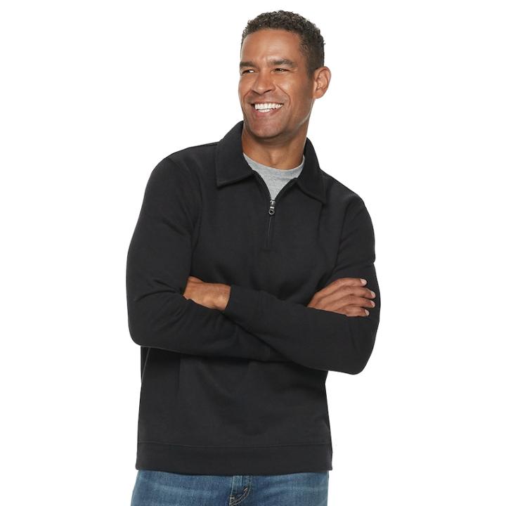 Men's Croft & Barrow&reg; Classic-fit Quarter-zip Fleece Polo, Size: Medium, Black