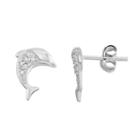 Journee Collection Sterling Silver Cubic Zirconia Dolphin Stud Earrings, Women's, White