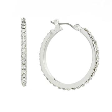Chaps Silver Tone Simulated Crystal Hoop Earrings, Women's, Grey