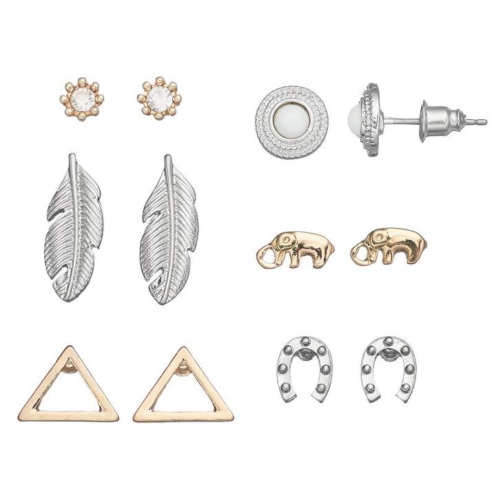 Mudd&reg; Elephant, Horseshoe & Feather Earring Set, Women's, Multicolor