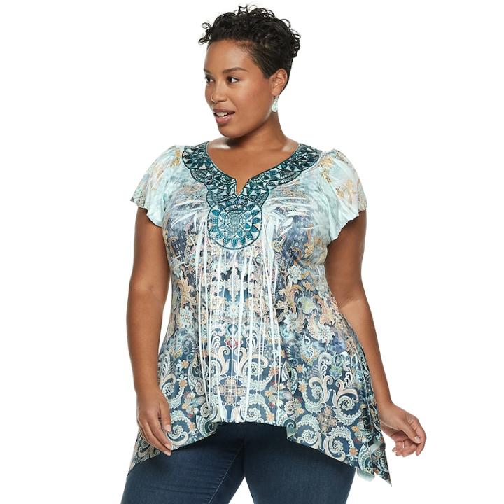 Plus Size World Unity Medallion Sharkbite Top, Women's, Size: 1xl, Green