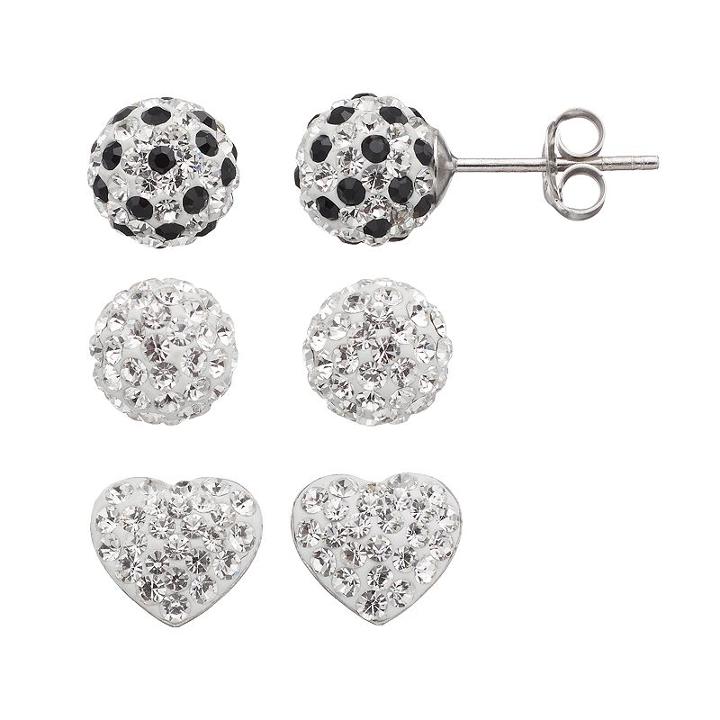 Crystal Splendor Platinum Over Silver Heart & Ball Stud Earring Set, Women's, Multicolor