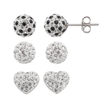 Crystal Splendor Platinum Over Silver Heart & Ball Stud Earring Set, Women's, Multicolor