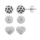 Crystal Splendor Platinum Over Silver Heart & Ball Stud Earring Set, Women's, Multicolor