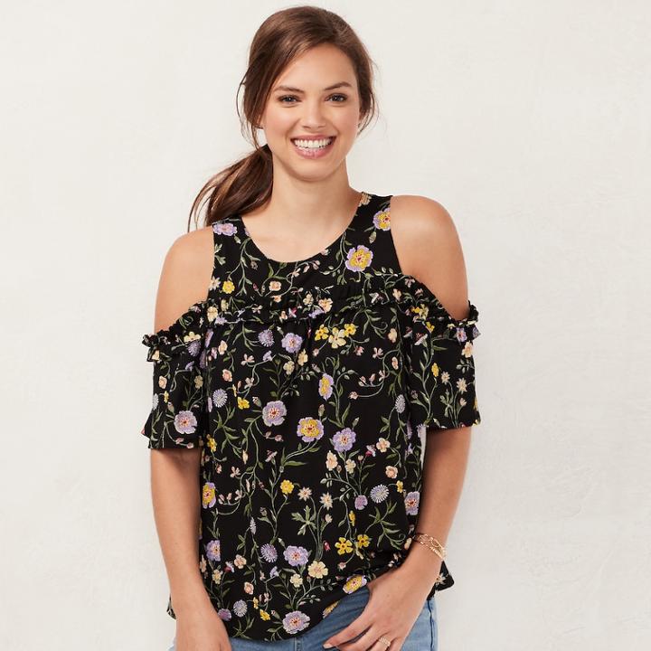 Women's Lc Lauren Conrad Rufflle Cold-shoulder Top, Size: Xs, Oxford