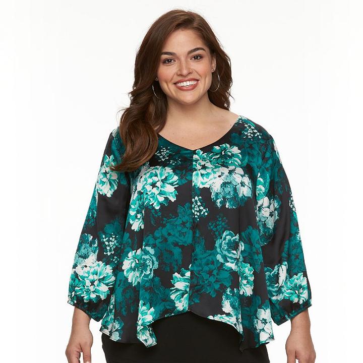 Plus Size Ab Studio Floral Overlay Top, Women's, Size: 2xl, Ovrfl Oth