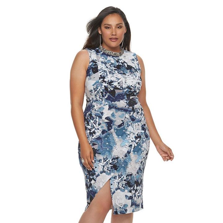 Plus Size Jennifer Lopez Embellished Sheath Midi Dress, Women's, Size: 18 W, Dark Blue