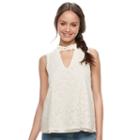 Juniors' Hint Of Mint Floral Lace Choker Top, Teens, Size: Xl, Natural