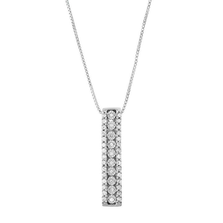 Sterling Silver 1/5 Carat T.w. Diamond Stick Pendant Necklace, Women's, Size: 18, White
