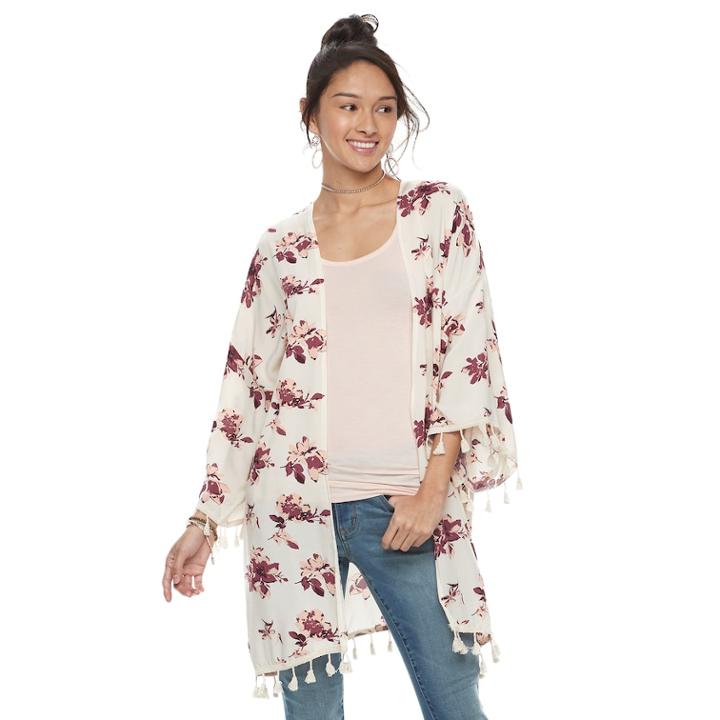 Mudd® Floral Kimono With Tassels, Women's, Natural