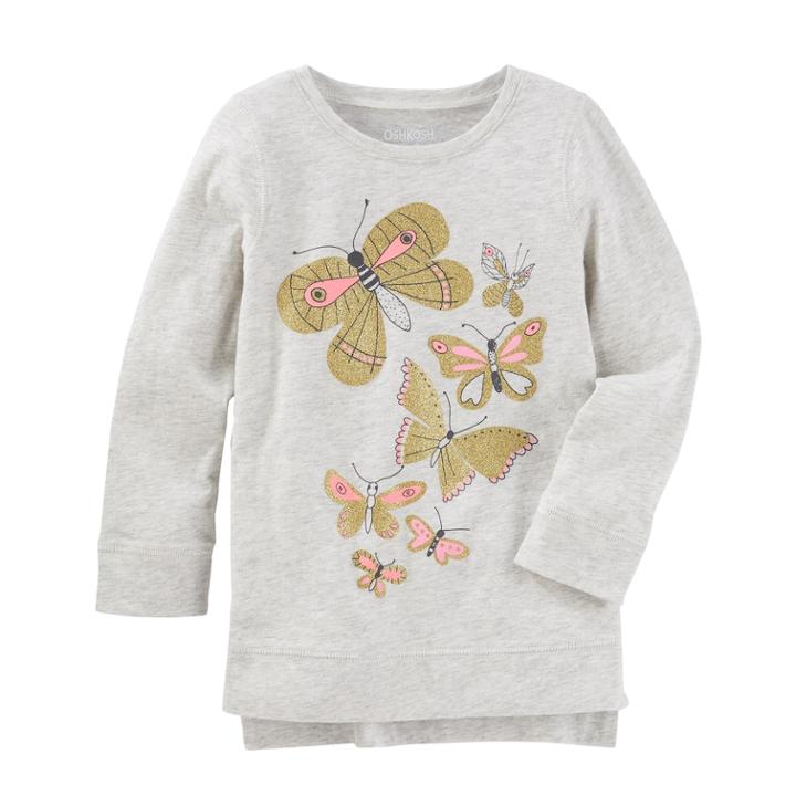 Toddler Girl Oshkosh B'gosh&reg; Butterfly High-low Hem Graphic Tunic Top, Size: 4t, Light Grey