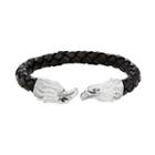 Men's Stainless Steel & Black Leather Cubic Zirconia Eagle Cuff Bracelet, Size: 8.5