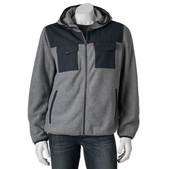 Men's Levi's&reg; Fleece Mixed Media Hooded Jacket, Size: Large, Blue (navy)