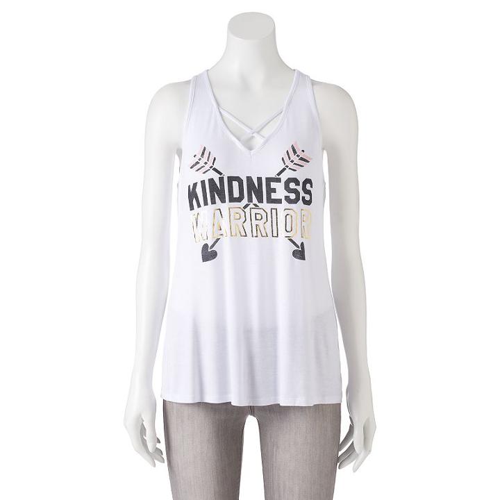 Juniors' Pop Up X Kind Campaign Kindness Warrior Graphic Tank, Girl's, Size: Large, White