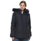 Plus Size Details Faux-fur Quilted Jacket, Women's, Size: 1xl, Blue