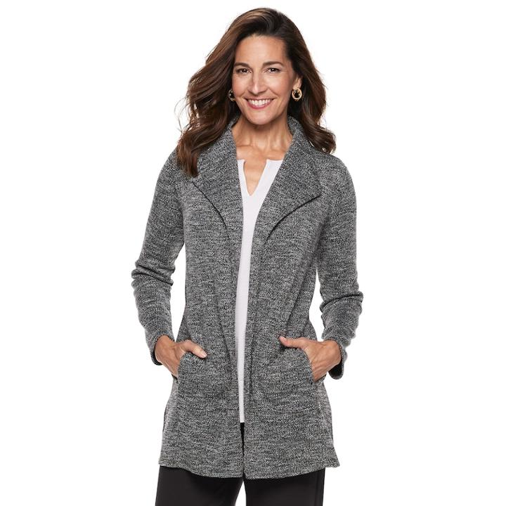 Women's Dana Buchman Everyday Casual Speckled Open-front Cardigan, Size: Medium, Black