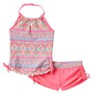 Girls 4-6x Free Country Batik Halter Tankini Swimsuit Set, Girl's, Size: 6, Brt Orange