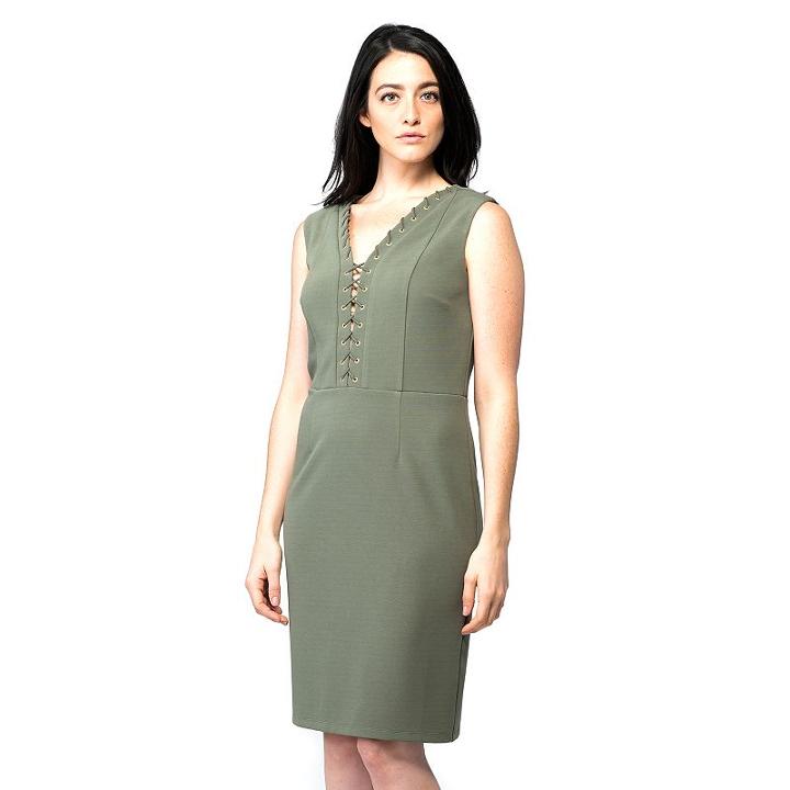 Women's Ile New York Lace-up Sheath Dress, Size: 18, Dark Green