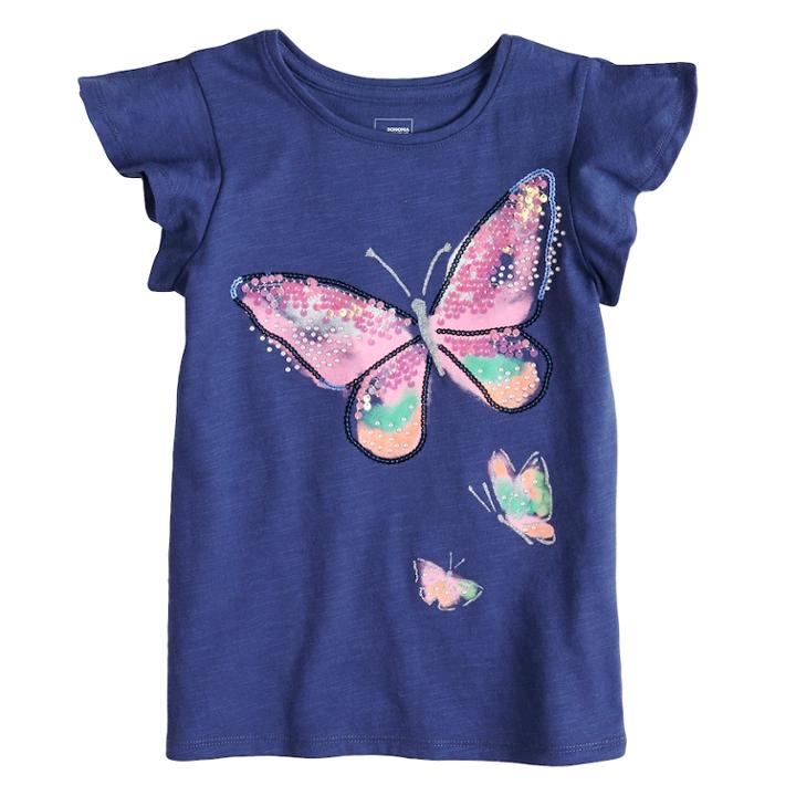 Girls 4-12 Sonoma Goods For Life&trade; Split Flutter Sleeve Graphic Tee, Size: 7, Blue (navy)
