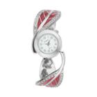 Studio Time Women's Crystal Leaf Hinged Bangle Watch, Silver