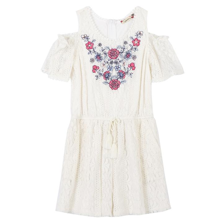 Girls 7-16 Speechless Embroidered Cold Shoulder Romper, Size: Large, White