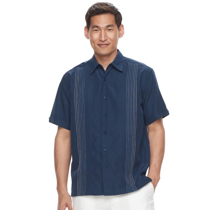 Big & Tall Havanera Texture-striped Embroidered Button-down Shirt, Men's, Size: Xxl Tall, Dark Blue