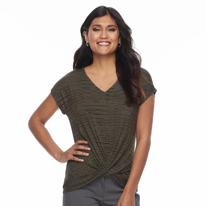 Petite Apt. 9&reg; Twist-front Tee, Women's, Size: L Petite, Green