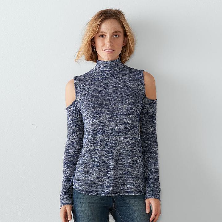 Women's Sonoma Goods For Life&trade; Cold-shoulder Marled Tee, Size: Xs, Dark Blue