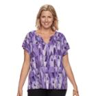Plus Size Dana Buchman Printed Splitneck Top, Women's, Size: 2xl, Purple
