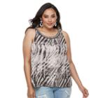 Plus Size Jennifer Lopez Print Ruffled Crepe Tank Top, Women's, Size: 2xl, Black