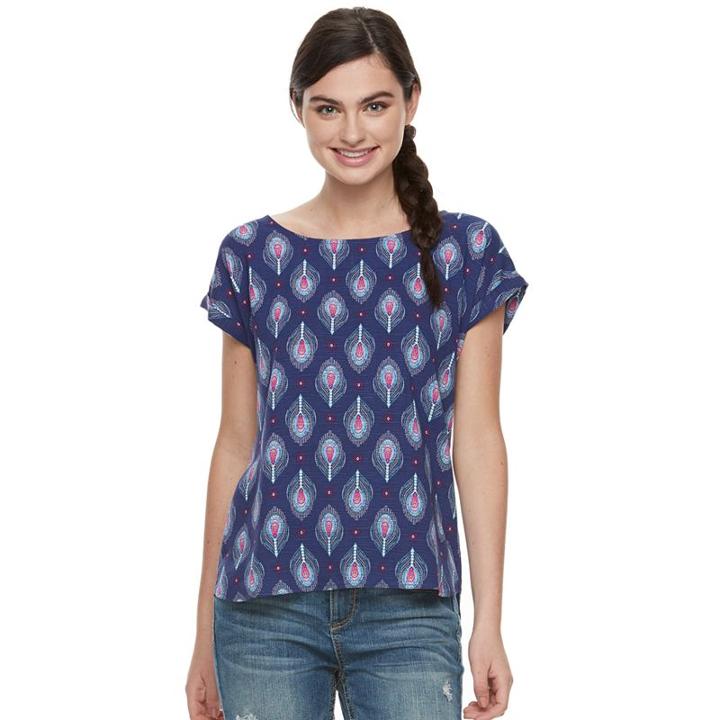 Juniors' Pink Republic Print High-low Top, Teens, Size: Xl, Blue (navy)