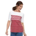 Women's Croft & Barrow&reg; Print Button-hem Squareneck Top, Size: Large, Med Red