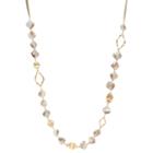 Hammered Link & Composite Shell Bead Long Faux Suede Necklace, Women's, Brown